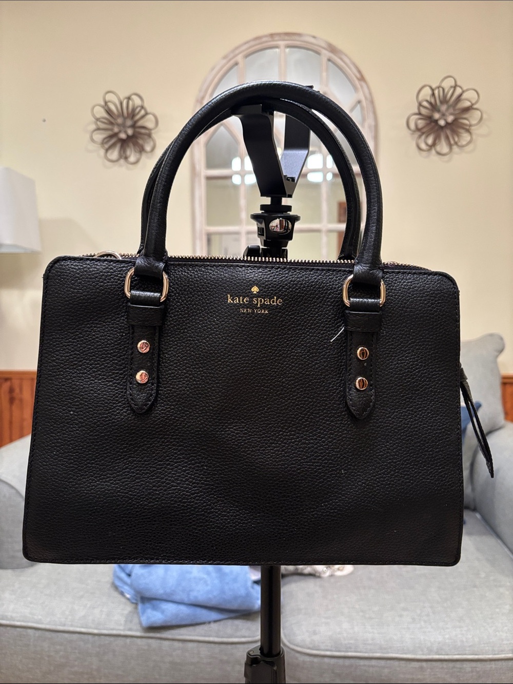 kate spade Black Pebbled Leather Satchel with Gold Hardware